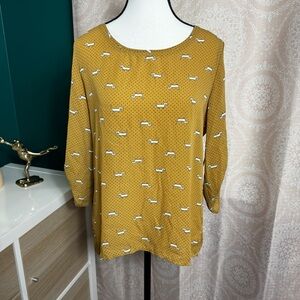 NWT Sweet Rain Dachshund Print Blouse Twee Quirky Dog Lover Medium